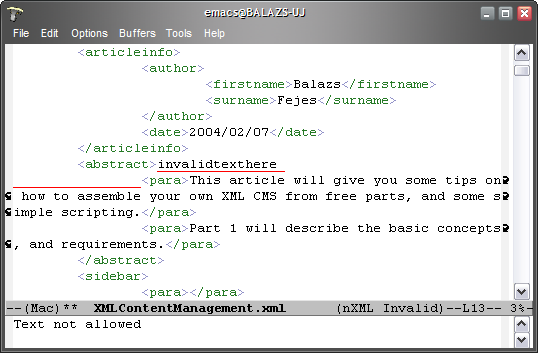 Emacs NXML mode screenshot